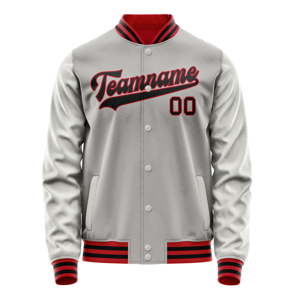 Custom Gray Black Solid Color Varsity Letterman Jacket