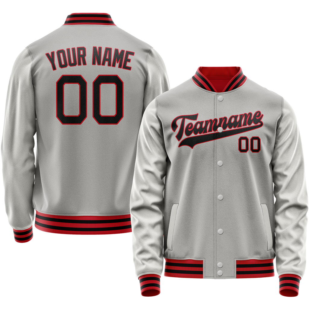Custom Gray Black Solid Color Varsity Letterman Jacket