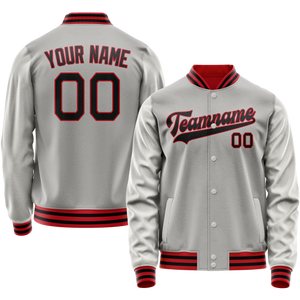 Custom Gray Black Solid Color Varsity Letterman Jacket