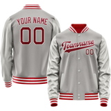 Custom Gray Red Solid Color Varsity Letterman Jacket