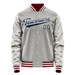 Custom Gray Royal Solid Color Varsity Letterman Jacket