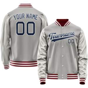 Custom Gray Royal Solid Color Varsity Letterman Jacket