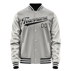 Custom Gray Black Solid Color Varsity Letterman Jacket