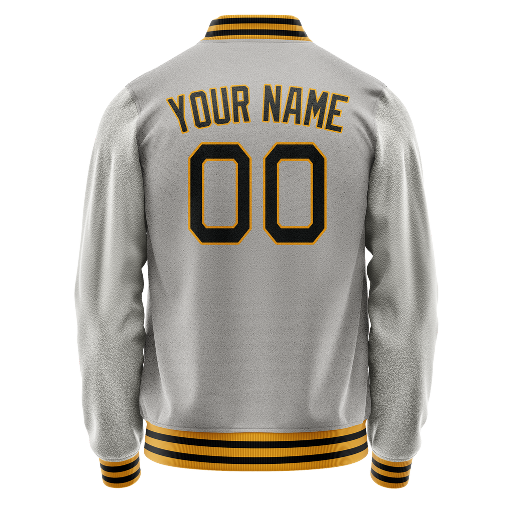 Custom Gray Black Solid Color Varsity Letterman Jacket