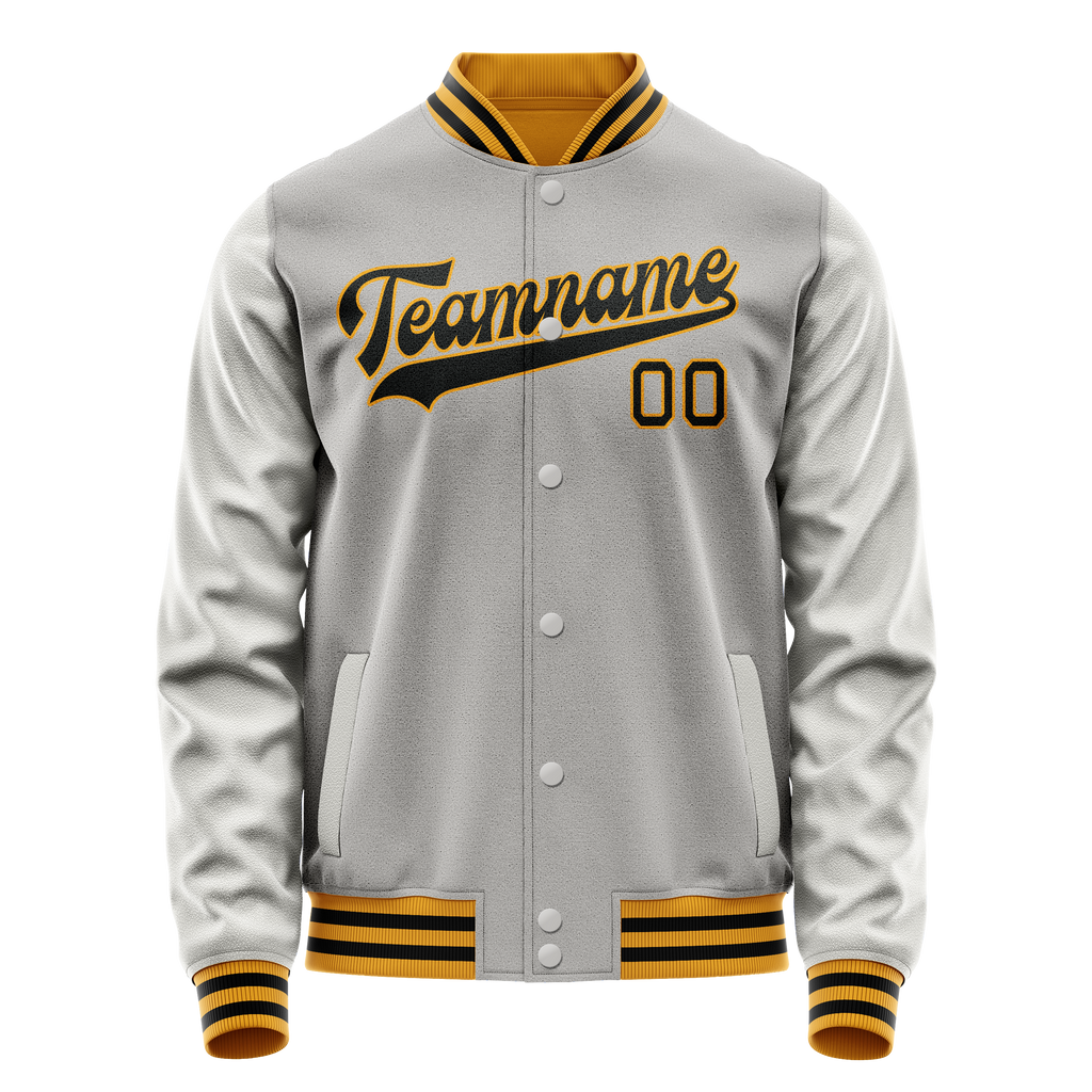 Custom Gray Black Solid Color Varsity Letterman Jacket