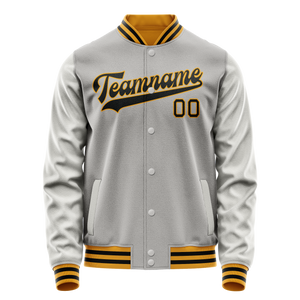 Custom Gray Black Solid Color Varsity Letterman Jacket