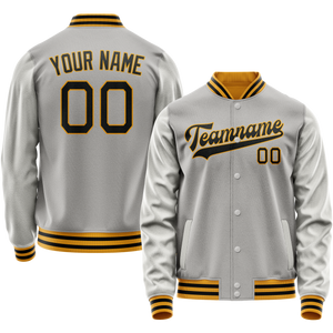 Custom Gray Black Solid Color Varsity Letterman Jacket