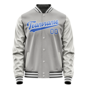 Custom Gray Light-Blue Solid Color Varsity Letterman Jacket