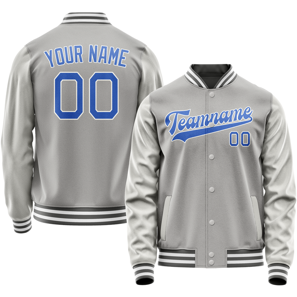Custom Gray Light-Blue Solid Color Varsity Letterman Jacket