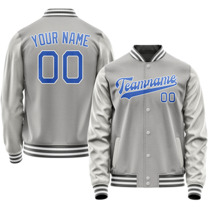 Custom Gray Light-Blue Solid Color Varsity Letterman Jacket
