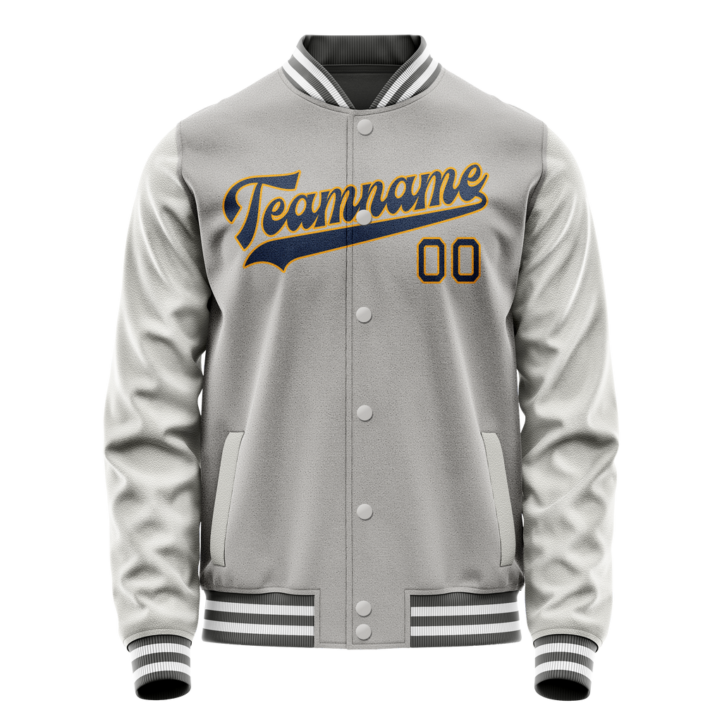 Custom Gray Purple Solid Color Varsity Letterman Jacket