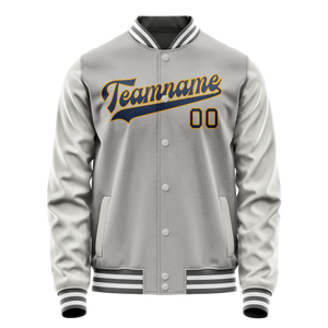Custom Gray Purple Solid Color Varsity Letterman Jacket