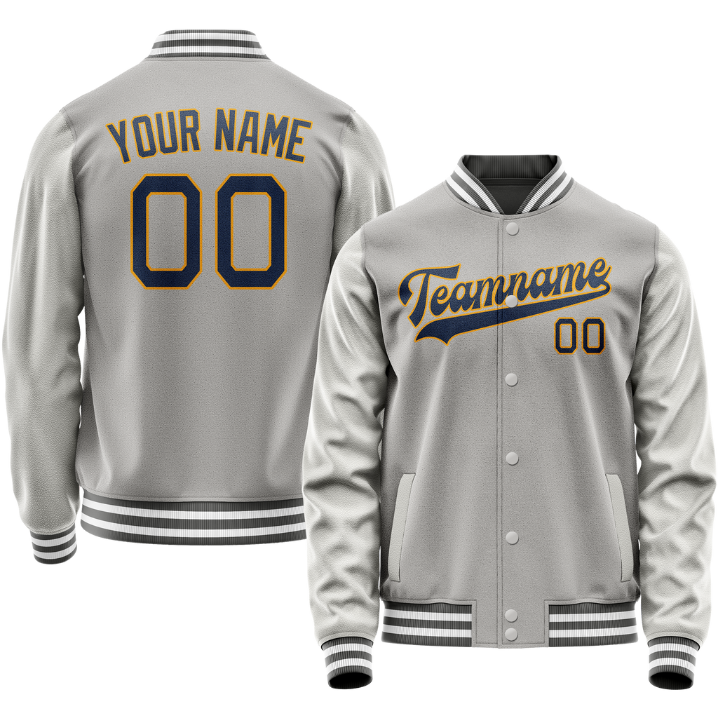 Custom Gray Purple Solid Color Varsity Letterman Jacket