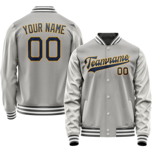 Custom Gray Purple Solid Color Varsity Letterman Jacket