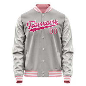 Custom Gray Pink Solid Color Varsity Letterman Jacket