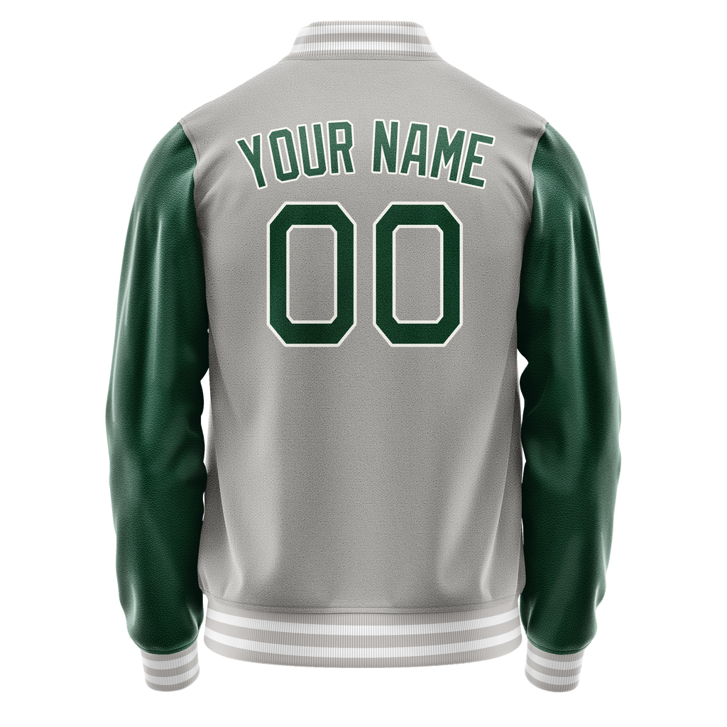 Custom Gray Kelly-Green Solid Color Varsity Letterman Jacket