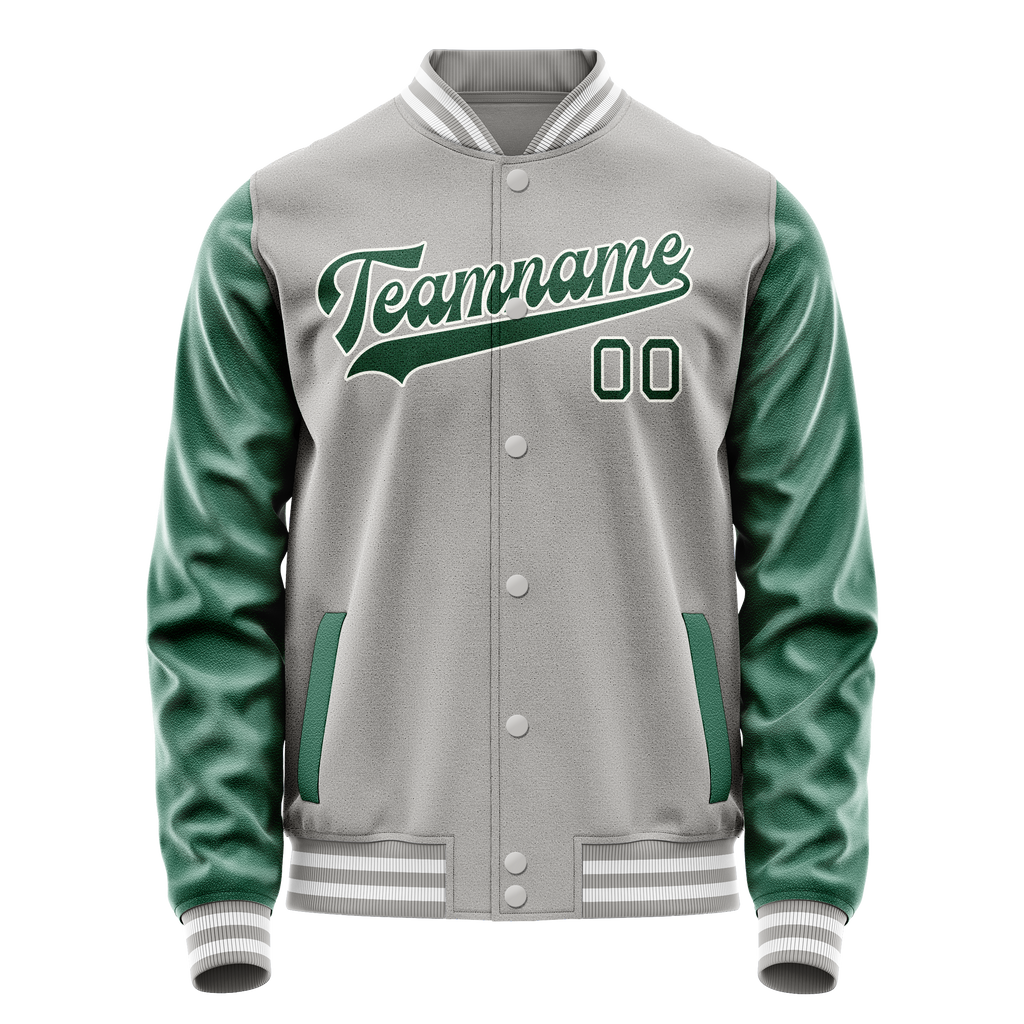 Custom Gray Kelly-Green Solid Color Varsity Letterman Jacket