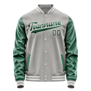 Custom Gray Kelly-Green Solid Color Varsity Letterman Jacket