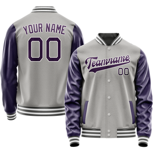 Custom Gray Purple Solid Color Varsity Letterman Jacket