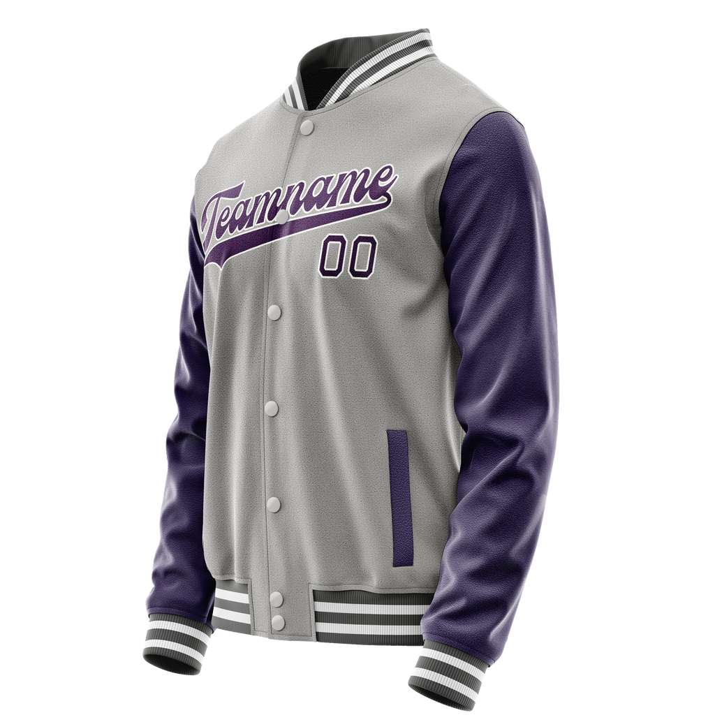 Custom Gray Purple Solid Color Varsity Letterman Jacket