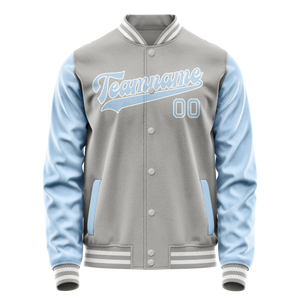 Custom Gray Light-Blue Solid Color Varsity Letterman Jacket
