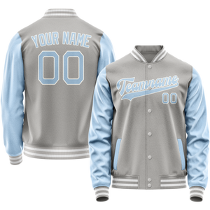 Custom Gray Light-Blue Solid Color Varsity Letterman Jacket