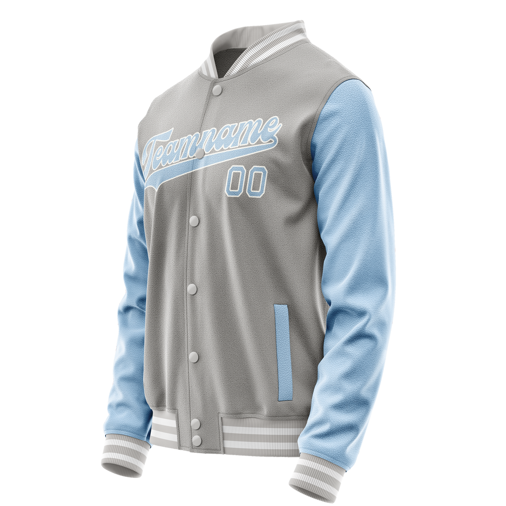 Custom Gray Light-Blue Solid Color Varsity Letterman Jacket