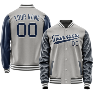 Custom Gray Royal Solid Color Varsity Letterman Jacket
