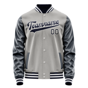 Custom Gray Navy Solid Color Varsity Letterman Jacket