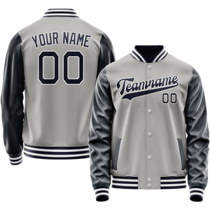 Custom Gray Navy Solid Color Varsity Letterman Jacket