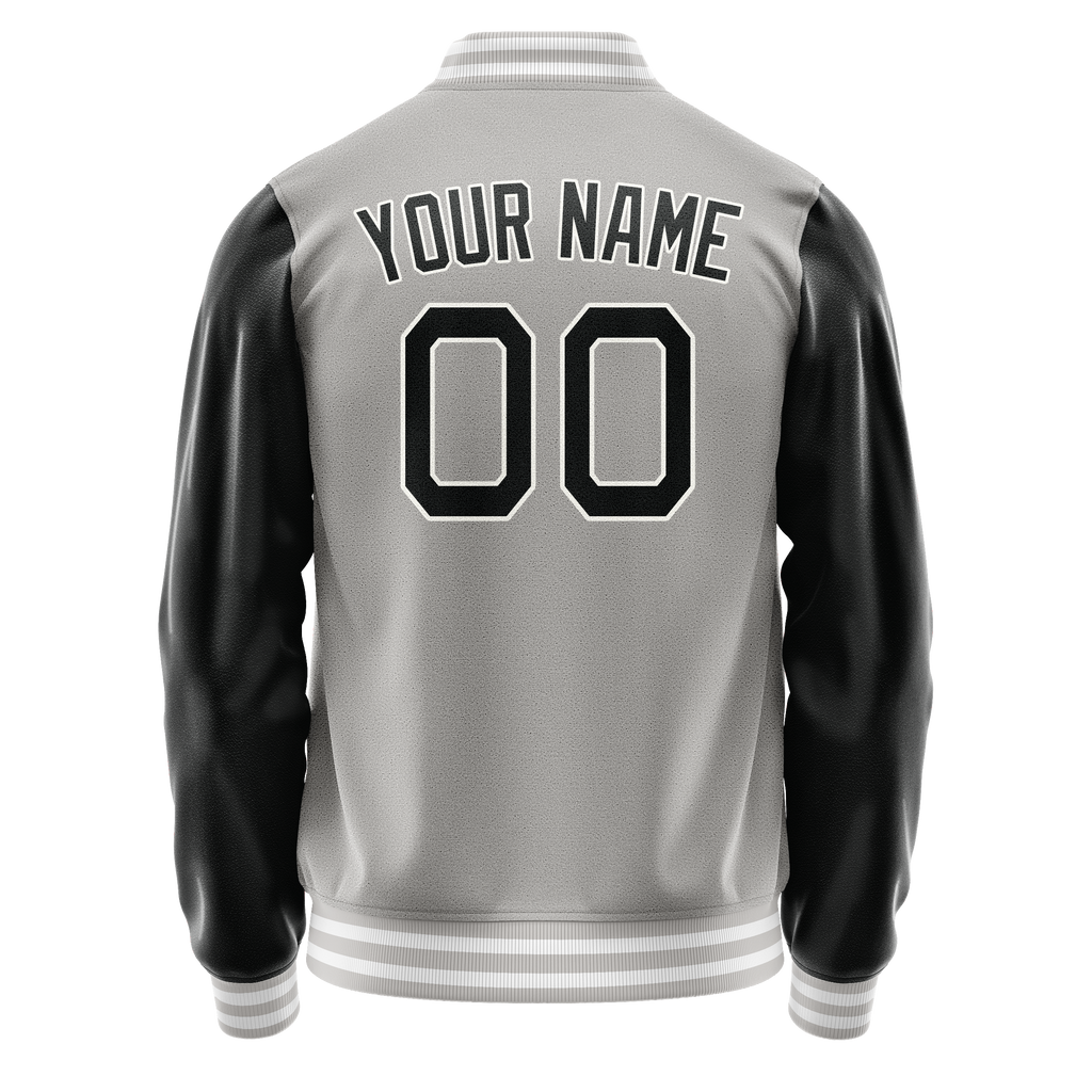 Custom Gray Black Solid Color Varsity Letterman Jacket