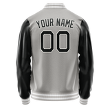 Custom Gray Black Solid Color Varsity Letterman Jacket
