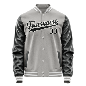 Custom Gray Black Solid Color Varsity Letterman Jacket