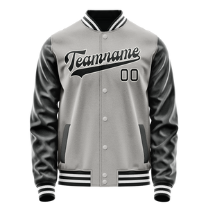 Custom Gray Black Solid Color Varsity Letterman Jacket