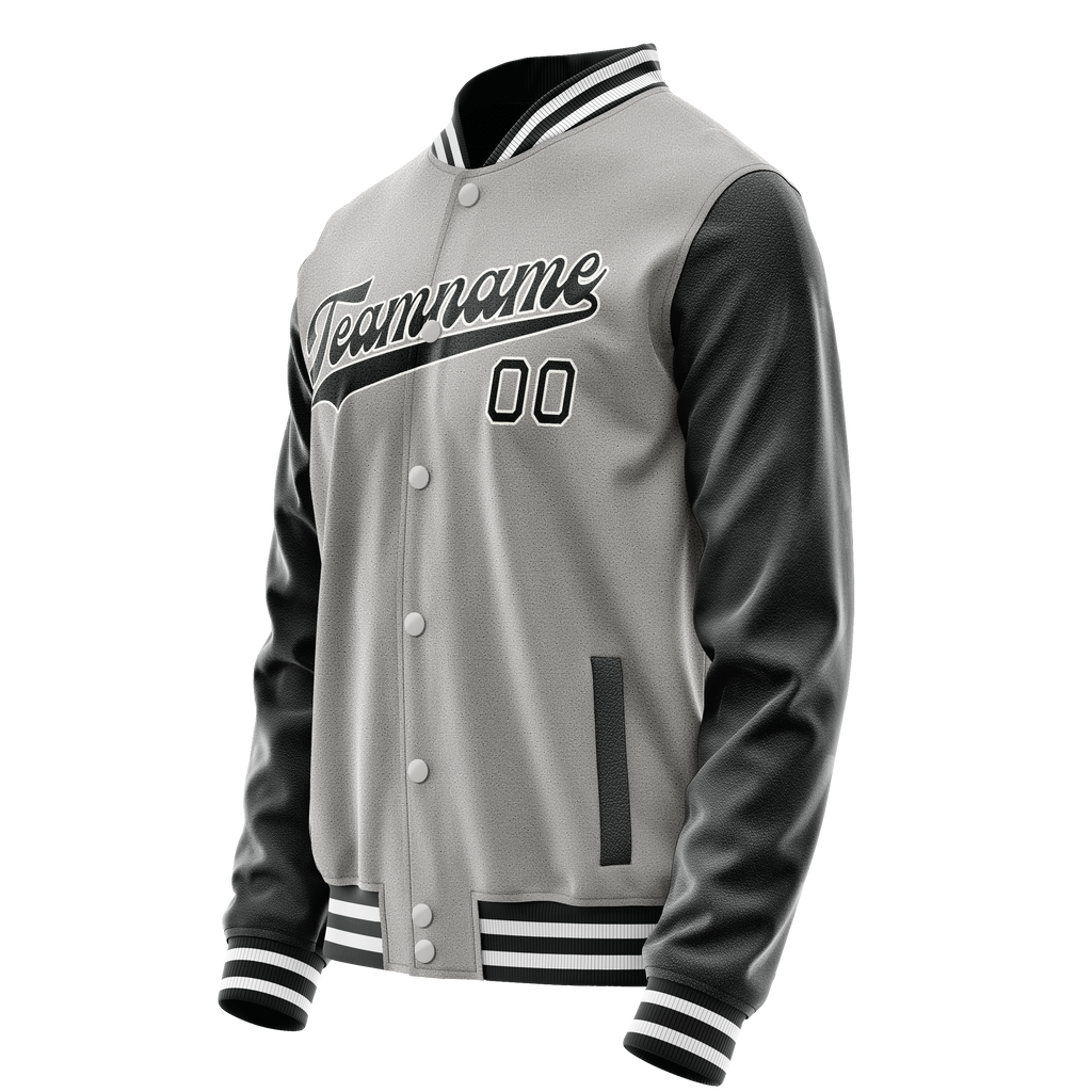 Custom Gray Black Solid Color Varsity Letterman Jacket