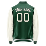 Custom Kelly-Green Cream Solid Color Varsity Letterman Jacket