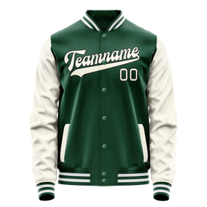Custom Kelly-Green Cream Solid Color Varsity Letterman Jacket