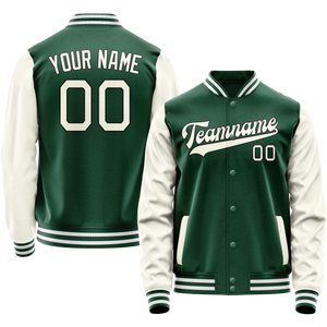 Custom Kelly-Green Cream Solid Color Varsity Letterman Jacket