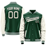 Custom Kelly-Green Cream Solid Color Varsity Letterman Jacket