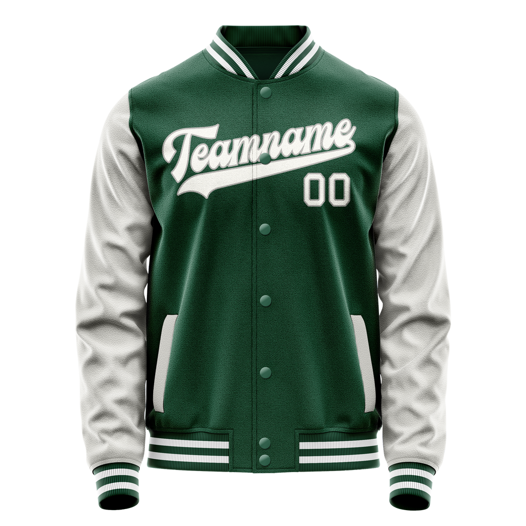 Custom Kelly-Green Gray Solid Color Varsity Letterman Jacket