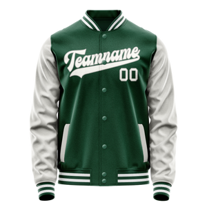 Custom Kelly-Green Gray Solid Color Varsity Letterman Jacket