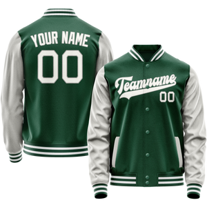 Custom Kelly-Green Gray Solid Color Varsity Letterman Jacket