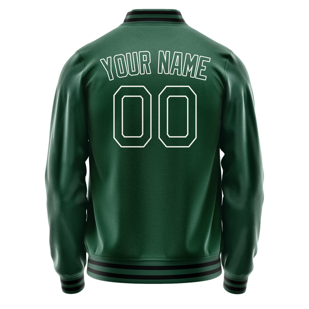 Custom Kelly-Green White Solid Color Varsity Letterman Jacket