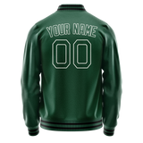 Custom Kelly-Green White Solid Color Varsity Letterman Jacket