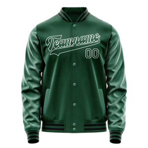 Custom Kelly-Green White Solid Color Varsity Letterman Jacket
