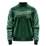 Custom Kelly-Green White Solid Color Varsity Letterman Jacket