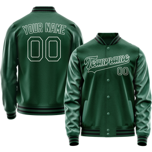 Custom Kelly-Green White Solid Color Varsity Letterman Jacket