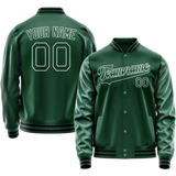 Custom Kelly-Green White Solid Color Varsity Letterman Jacket