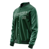 Custom Kelly-Green White Solid Color Varsity Letterman Jacket
