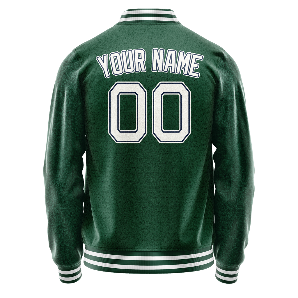Custom Kelly-Green White Solid Color Varsity Letterman Jacket